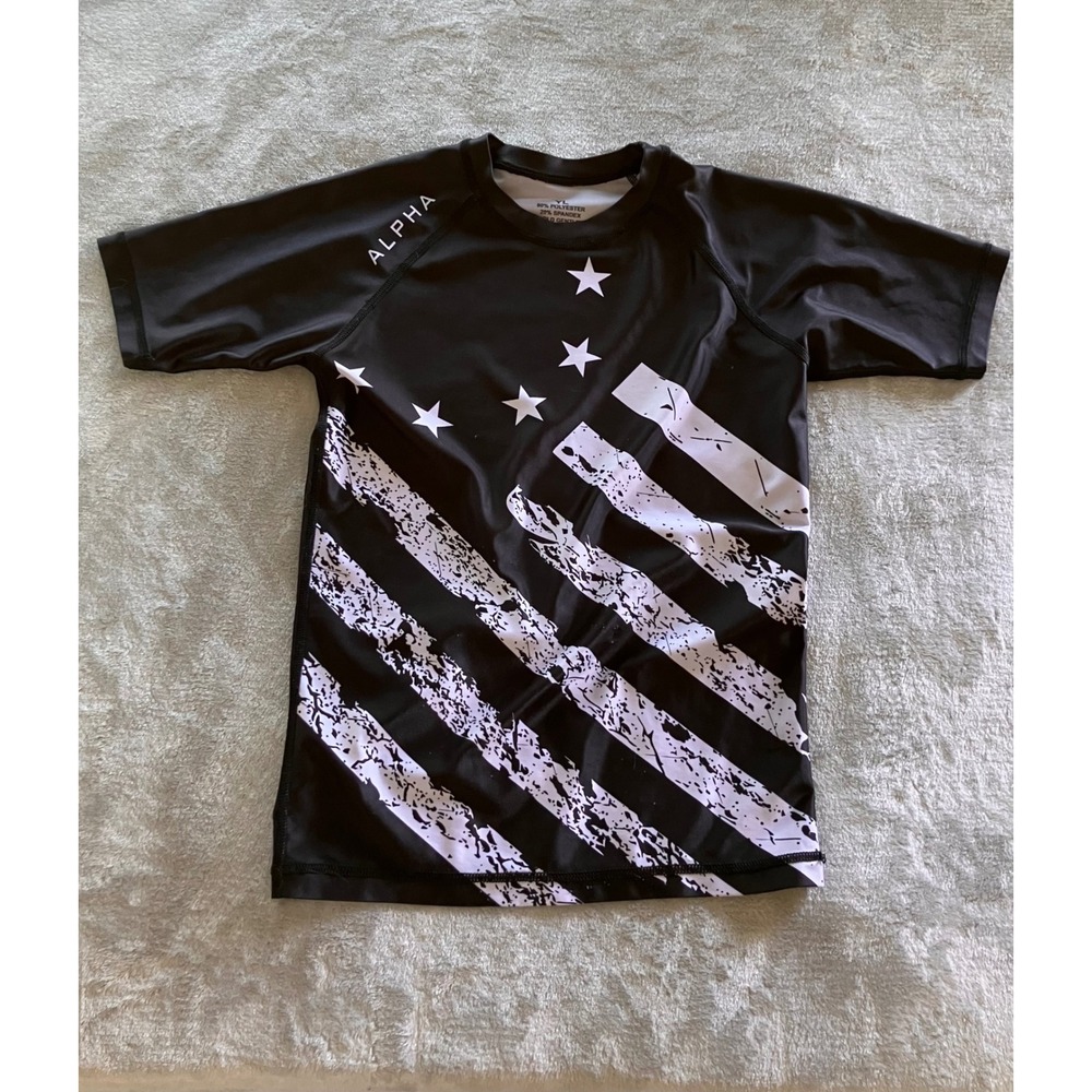 Alpha Rash Guard Youth Large Distressed Flag Jean Jacques Machado BJJ Shirt